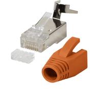 Faconet® Pack of 20 RJ45 Network Connectors CAT 7A CAT 6A CAT7 to 10 Gigabit Crimp Plug Modular Connector Kink Protection Case Installation Cable Network LAN Orange Cat7 Cat8.1 AWG23 Insertion Aid