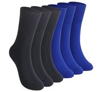 Facool Extra Wide Top Diabetic Socks Circulatory Crew Socks Non Binding Anti Blister Stretchy Cotton Socks Cushioned Seamless Socks for Men Women, 6 Pairs Black&Blue X-Large