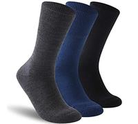 Facool Non-Binding Diabetic Socks, Men Women Merino Wool Moisture Wicking Soft Loose Top Non Slip Seamless Diabete Socks, 3 Pairs Black+Dark Grey+Navy Blue, US Women 6-8.5 / US Men 4-7.5
