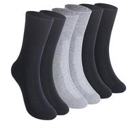Facool Soft Cotton Socks for Women, Mens Dress Loose Top Crew Moisture Wicking Neuropathy Non Slip Socks Fit for Better Circulation, Edema, Diabetes, 6 Pairs Black&Grey&Navy Blue Large