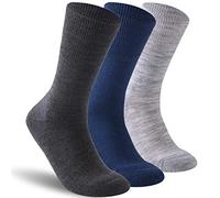 Facool Wide Crew Loose Socks, Mens Womens Merino Wool Non-Binding Diabetic Soft Cushioned Socks with Seamless Toe(Big and Tall Available), 3 Pair Multi-Color (Light Gray, Deep Gray, Navy Blue),XL