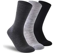 Facool Wide Crew Loose Top Socks, Mens Womens Merino Wool Non-Binding Diabetic Wellness Socks with Seamless Toe(Big and Tall Available), 3 Pair Multi-Color Light Gray, Black,Deep Gray, Large
