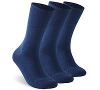 Facool Wide Crew Socks, Men's Women's Merino Wool Non-Binding Loose Top Non Slip Diabetic Neuropathy Performance Socks with Seamless Toe(Big and Tall Available), 3 Pairs Navy Blue Medium