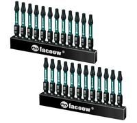 Facoow 2" Long T20 Torx Bit Set - 24 Piece, Magnetic Tips, Alloy Steel, Impact Ready