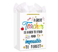 FaCraft Teacher Gift Bags with Handle,11.5" Large Teacher Appreciation Gift Bag with Tissue Paper End of Year Graduation Gifts for Teacher Retirement Appreciation Day Christmas Gifts for Teachers