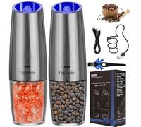 FaCreate UPGRADED USB RECHARGEABLE Gravity Electric Salt and Pepper Grinder Set,Battery Powered Automatic Operation Salt and Pepper Mill,LED Light Adjustable Coarseness Shakers of 2 (SILVER)