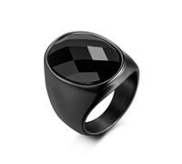 Facted Big Black Crystal Ring,Stainless Steel 14K Gold Plated Eye Shape Stone Chunky Statement Ring,Cocktail Party Ring Jewelry Gift for Men, Metal, No Gemstone