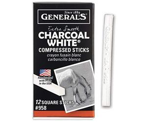 FACTIS General Pencil GP958W Compressed Charcoal Bars, White, 12 Units