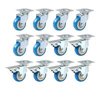 FactorDuty 12 Pack 50mm up to 240KG Heavy Duty Blue Polyurethane Castor Wheels, 6 No Brakes & 6 With Brakes for DIY, Furniture Trolley Caster Wheels