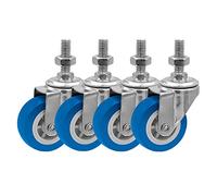 FactorDuty 2 Inch Blue Polyurethane Caster Wheel, 3/8"-1.2" Threaded Stem, 65LB Capacity, Pack of 4