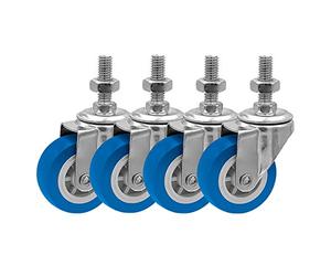 FactorDuty 2 Inch Blue Polyurethane Caster Wheel, 3/8"-1.2" Threaded Stem, 65LB Capacity, Pack of 4