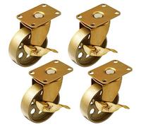 FactorDuty 4 inch Caster with Brake Locking Vintage Swivel Caster Copper Antique Gold Cast Iron Wheel Industrial Heavy Duty Rustic Retro Antique Cart Style 1200LB Overall Capacity Set of 4
