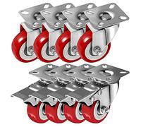 FactorDuty 8 Pack 50mm up to 240KG Heavy Duty Red Polyurethane Castor Wheels, 4 No Brakes & 4 With Brakes for DIY, Furniture Trolley Caster Wheels