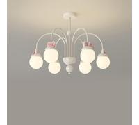 Factory 6-Light Princess Girls Chaner For Bedroom Dimmable LED Round Mid Century Modern Close To Ceiling Lamp Milk White Ball Cute Pendant Light Children Dining Room