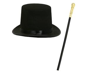 Factory Boss Accessory Set - 58cm Top Hat With Gold Cane - Perfect for World Book Day School Book W ancy Dress Accessory Set
