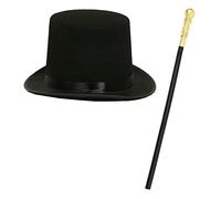 Factory Boss Accessory Set - 58cm Top Hat With Gold Cane - Perfect for World Book Day School Book Week Fancy Dress Accessory Set