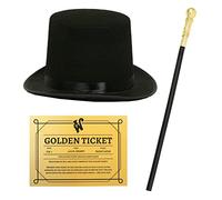 Factory Boss Accessory Set - Top Hat With Gold Cane and Golden Ticket - Perfect for World Book Day School Book W ancy Dress Accessory Set