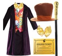 Factory Boss Costume - Cane & Golden Ticket I Love Fancy Dress Purple Medium