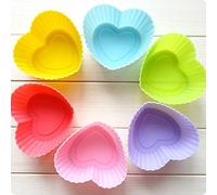 Factorykiss 6Pcs 7cm Random Color Heart Shape Silicone Muffin Cases Cupcake Liner Bake Mold Mould