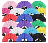 FACULX 20 PCS Large Folding Hand Fans for Line Dancing & Popping, Boots on The Ground Clacking Fans, 10 Color Chinese Kung Fu Tai Chi Fans for Rave Party Festival Performance Gifts (Multi-Color)