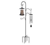 FACULX 76 Inch Adjustable Double Shepherds Hooks for Outdoor, 4 Hooks Garden Heavy Duty Bird Feeder Pole, Shepherds Hook for Hanging Plant Baskets, Solar Lights, Windchime