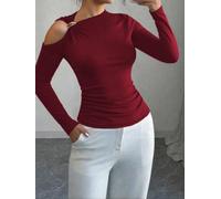 FACULX Asymmetrical Neck for top for Women with One Side Metal | Decoration Fashion Blouse Solid Color Regular Length Stretchy Fabric Suitable for Autumn Winter Vacation Holiday