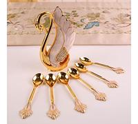 FACULX Coffee Spoon Holder Coffee Dessert Spoon Set Metal Swan Base Holder Spoon Organizer with 6pcs Ice Cream Spoons Teaspoons Coffee Dessert Flatware