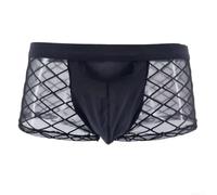 FACULX Hollow Open Hole Boxer Shorts Men Plaid Fishnet Style | See-through fishnet design, bold plaid pattern, open hole mesh, sexy style, unique look
