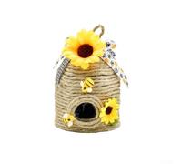 FACULX Natural Rope Bee Hive Decor With Sunflower Buffalo Plaid Bow, Handmade Jute Beehive House, Farmhouse Home Garden Rustic Decoration Indoor Outdoor(B)