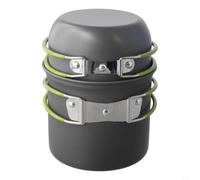 FACULX Outdoor Camping Cooker Set, Portable Picnic Hot Pot | Non-Stick Hard-Anodized Aluminum, Lightweight 1.23L And Lid, Foldable Handle For Backpacking Hiking Travel, Green