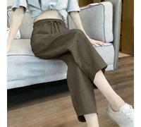 FACULX Women High Waist Drawstring Cropped Trousers Loose Fit | Harem Pants for Summer Casual Wear Elegant Solid Color Lady Straight Leg Eight-Point Bottoms Fashion Comfortable