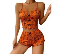 FACULX Womens Butterfly Print Pyjamas Set Satin Nightwear | Spaghetti Strap Bowknot for top and Shorts Sleepwear Two Piece Lounge Suit for Home for hotel Relaxing Soft Breathable