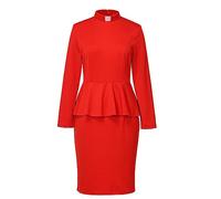 FAD-4U Church Clergy Dress for Women Long Sleeve Minister Ruffle Slim Pencil Dress with Tab Insert Stand Collar Black