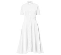 FAD-4U Church Dress for Women Priest Short Sleeve Button Decor A Line Clergy Dress with Standing Collar White