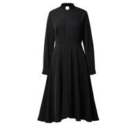 FAD-4U Church Dresses for Women Long Sleeve Rows Buttons Decor A Line Clergy Dress with Stand Collar Black