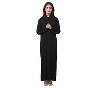 FAD-4U Women's Clergy Cassock Robe Praise Worship Robe Pulpit Anglican Priest Vestments Chasuble Full Length High Neck with two Tab Collar (Black, 3XL)
