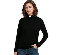FAD-4U Women's Clergy Long Sleeves Short Tab Collar Clergy Priest Costume T-Short Priest Blouse Top
