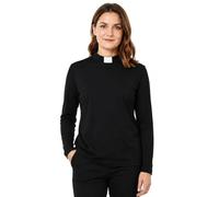 FAD-4U Women's Clergy Long Sleeves Short Tab Collar Clergy Priest Costume T-Short Priest Blouse Top Jet Black