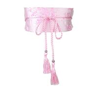 FAD-4U Womens Kimono Cotton Obi Belt Japanese Style Embroidered Wide Waistband Girdle with Tassel Yukata Robe Accessories (pink)