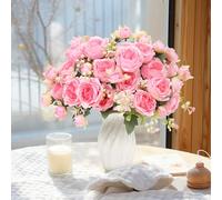 FADACHY 4 Bunches Real Touch Artificial Silk Peonies Bouquet - Wedding Flowers, Home Table Decor & Garden Arrangement | Lifelike Fake Flowers for Graves & Indoor/Outdoor Decoration(20 Heads)