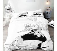 Fadaing Black and White Anime Girl Bedding Set, 150 x 200 cm, Cute Cartoon Anime Style Bedding with Pillowcase, 3D Digital Print Duvet Cover, General for Children and Adults, Microfibre