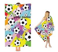 Fadaing Microfibre Beach Towel for Children, Personalised Football Towel with Name, 90 x 180 cm, Lightweight, Quick Dry