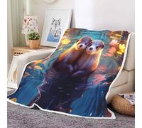 Fadaing Otter Fleece Blanket, Cute Otter Blankets, Children's Soft Flannel Blanket, Cartoon Sea Otter Sofa Blankets, 150 x 200 cm Blanket (75 x 100 cm, 6)