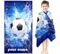 Fadaing Personalised Football Beach Towel with Name, Personalised Towel, Bath Towel with Name, Microfibre Beach Towel, Large, 100 x 200 cm, Bath Towel Football for Children (1.70 x 140 cm)
