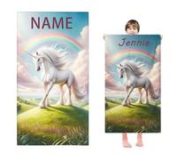 Fadaing Personalised Unicorn Beach Towel with Name, Personalised Towel Bath Towel with Name, Microfibre Beach Towel, Large 100 x 200 cm, Bath Towel Cartoon Unicorn for Children (70 x 140 cm, 1)