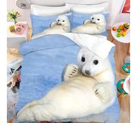 Fadaing Robbe Bed Linen 135 x 200 cm Children's - Cartoon Seal Duvet Cover Set, Ocean Animals Soft Microfibre Bed Linen Set with Zip and 2 Pillowcases (7, Single 135 x 200 cm)