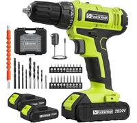 FADAKWALT 20V Cordless Drill, 2 Batteries Electric Screwdriver with case, 21+1 Torque, 2 Speed,30Nm Power Drill Driver, 3/8" Keyless Chuck, with LED Light, Drill Driver Kit for Home（Green）