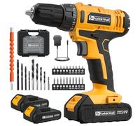 FADAKWALT 20V Cordless Drill, 2 Batteries Electric Screwdriver with case, 21+1 Torque, 2 Speed,30Nm Power Drill Driver, 3/8" Keyless Chuck, with LED Light, Drill Driver Kit for Home（Yellow）