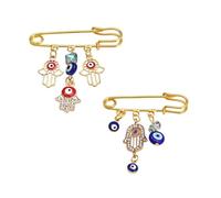 FADBBW Turkey Evil Eye Rhinestone Charm Blue Lucky Eyeball Hands Brooch Pins Jewelry for Good Luck, NO, Alloy Steel, stainless steel