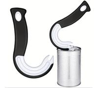 Fadbudss 2 PCS Manual Black Plastic J-Shaped Easy Open Pull Tab Can Opener, Tin Opener, Kitchen Aid Tool for Seniors and Weak Hands